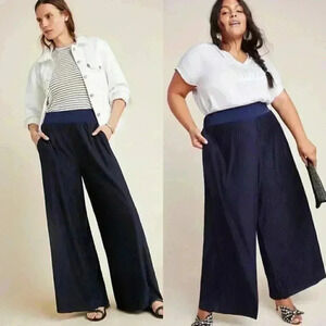 Anthropologie Delano Knit Wide-Leg Navy Pants